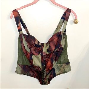 PrettyLittleThing Red and Green Floral Renaissance Boned Corset NWT